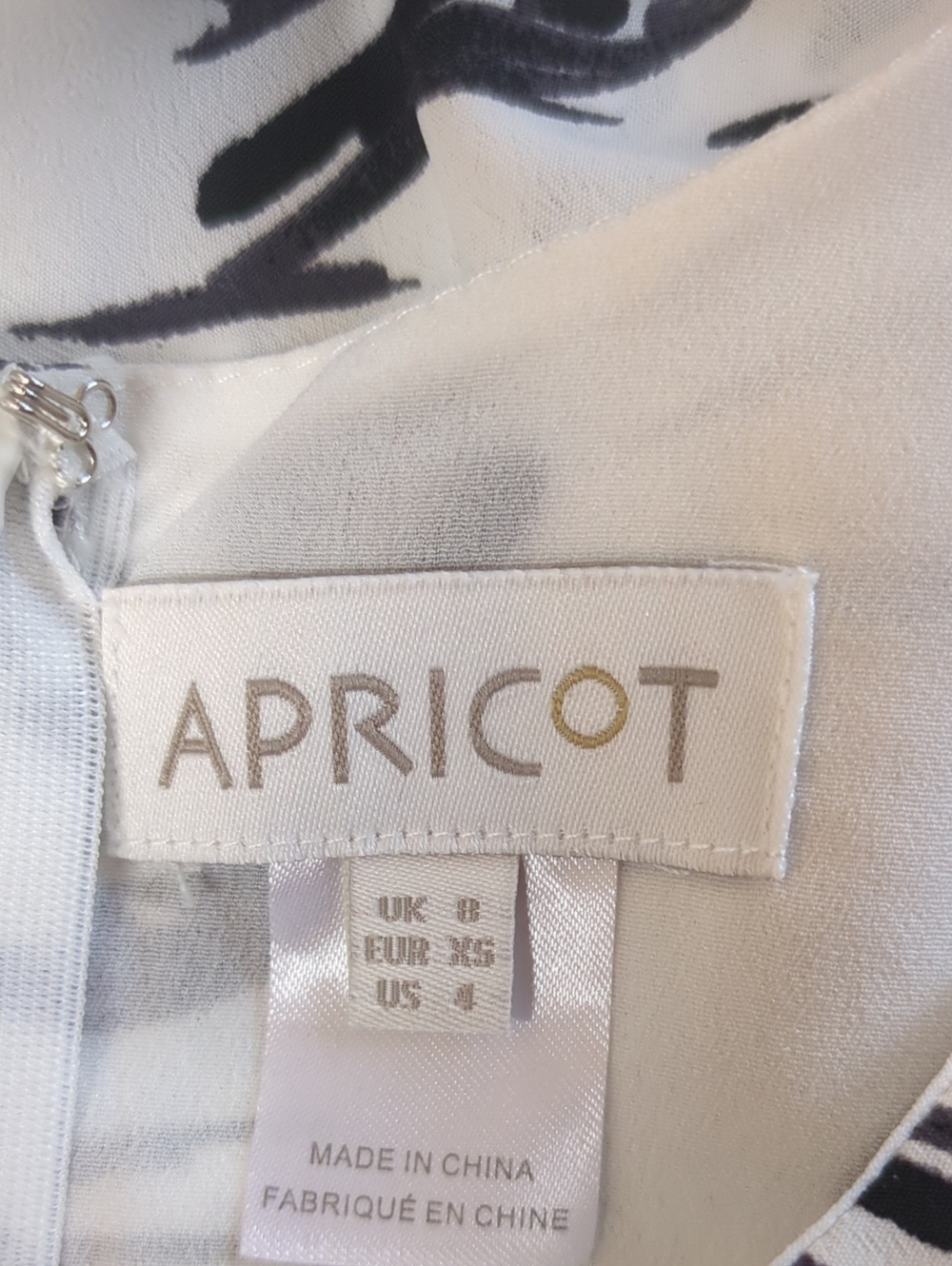 APRICOT Vneck Tank Summer Dress - White With Black Abstract Print - High Low Hem - Picture 2 of 6
